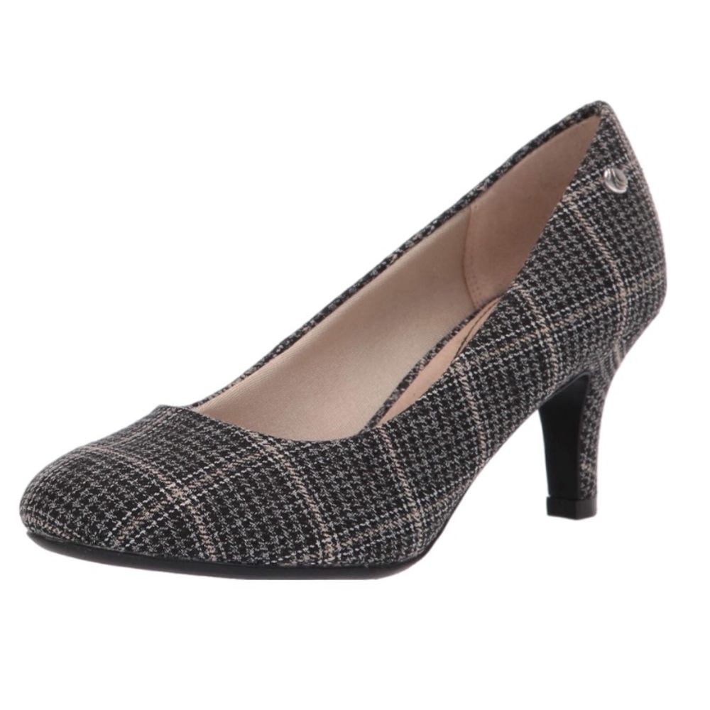 LIFE STRIDE Houndstooth Parigi‎ Heels Size 8.5WW Gray Plaid Preppy Academia
